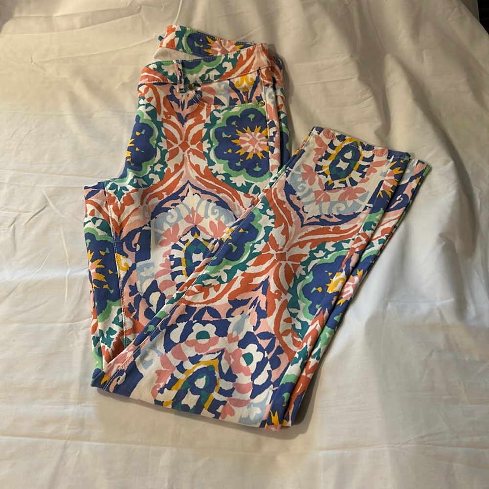 J McLaughlin Lexi Skinny Jeans Pastel Midi Oahu Stretch Size 6 EUC